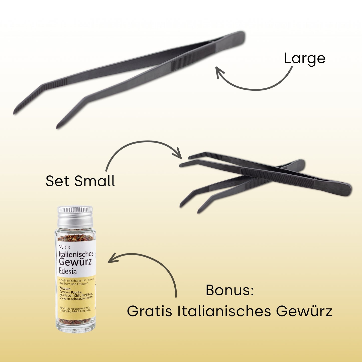 Tweezy Geschenk-Set — Large (36cm) + Set Small (24cm) + Gratis Italienisches Gewürz