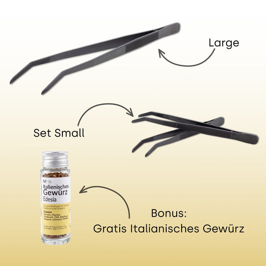 Tweezy Geschenk-Set — Large (36cm) + Set Small (24cm) + Gratis Italienisches Gewürz
