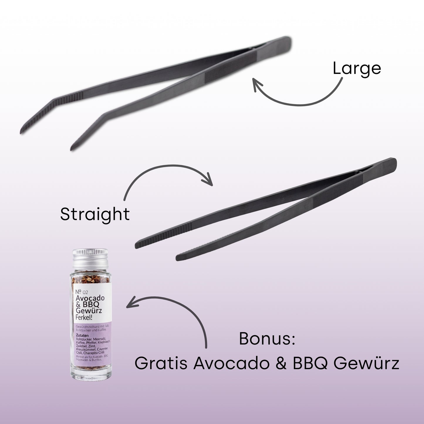 Tweezy Grill-Set — Large (36cm) + Straight (36cm) + Gratis Grillgewürz